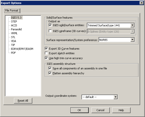 SolidWorks Export Options